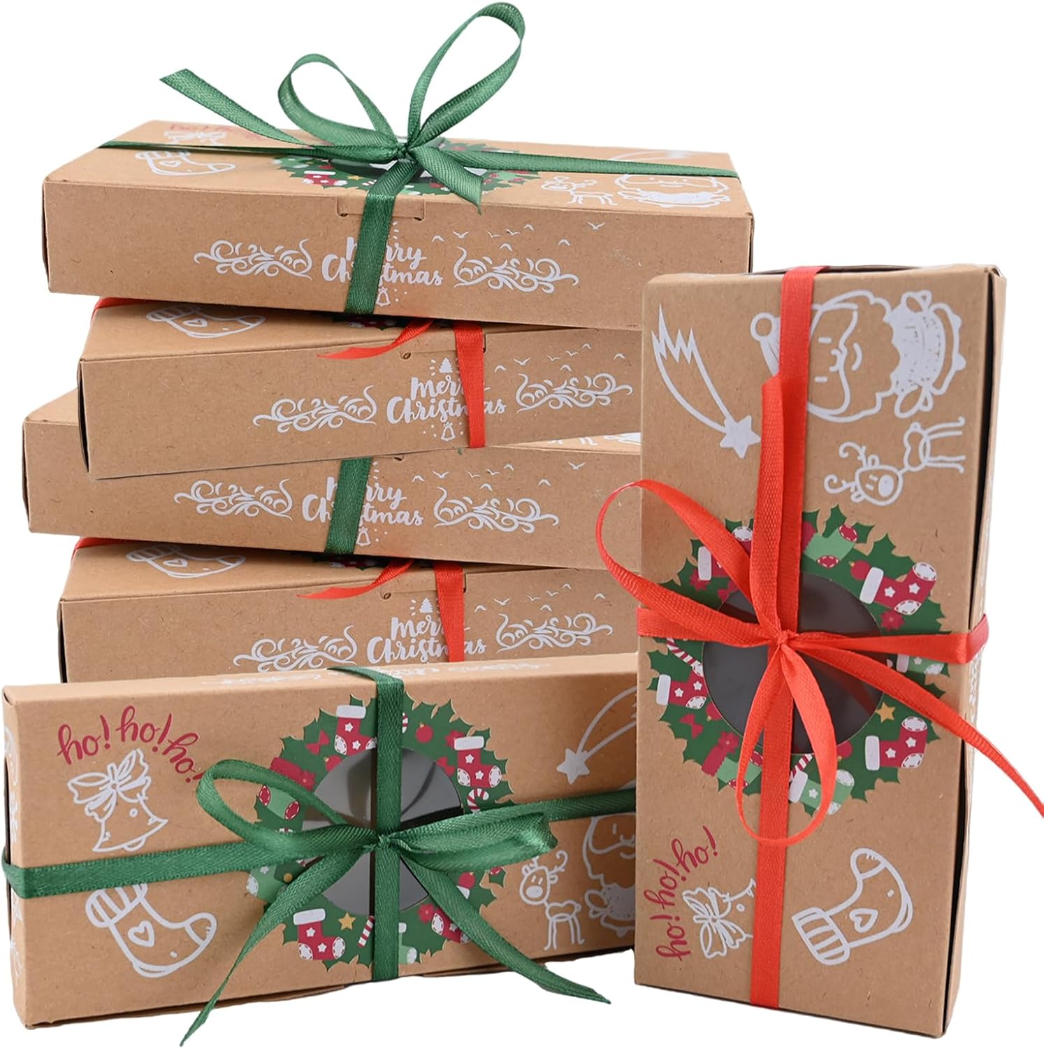 12 Christmas Biscuit Boxes with Window and Ribbon, Christmas Treat Boxes, Gift Box, Bakery Boxes, Biscuits, Packaging for Pastries, Cupcakes, Brownies, Gifts, Doughnut and Cookie