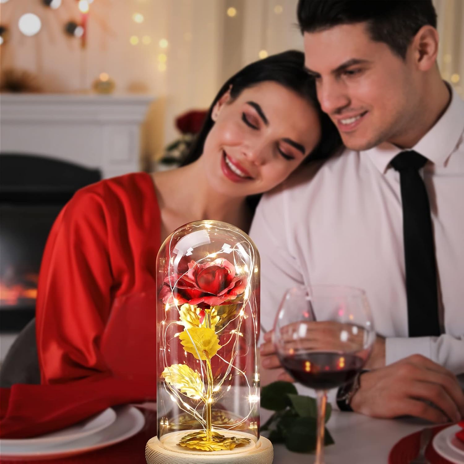 ADAZ Gifts for Women, Eternal Rose in Glass with LED Light, Mother's Day Gifts for Mum, Beauty and the Beast, Rose Gift for Girlfriend, Wife on Anniversary, Christmas, Valentine's Day – Bild 5
