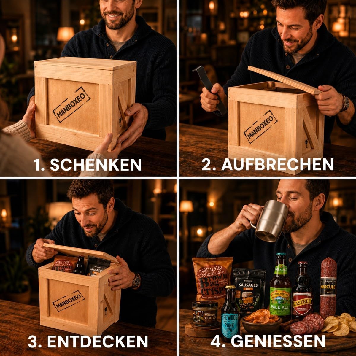 Manboxeo Signature Beer Gift Box, 12-Piece Gift Set for Beer Lovers, Birthday Gift for Men with Beer Mug, Craft Beer and Gourmet Snacks – Bild 4