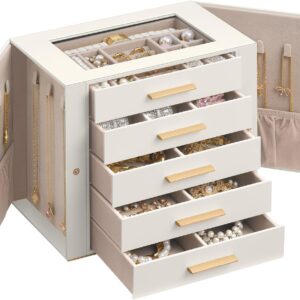 SONGMICS Ladies Large 5 Tier Jewellery Box with Glass Lid