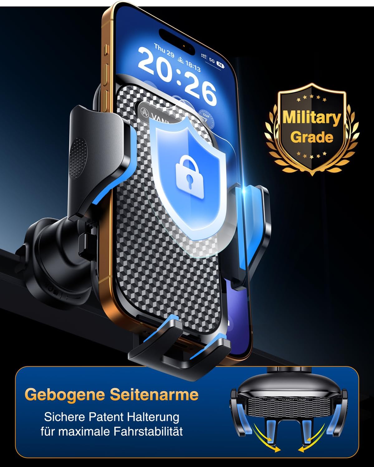 VANMASS 2026 Military Mobile Phone Holder Car Bombproof Ventilation Hook Mobile Phone Holder Car Ventilation 100% Secure Grip Mobile Phone Holder 360° Rotatable Car Holder Mobile Phone Car for iPhone – Bild 9