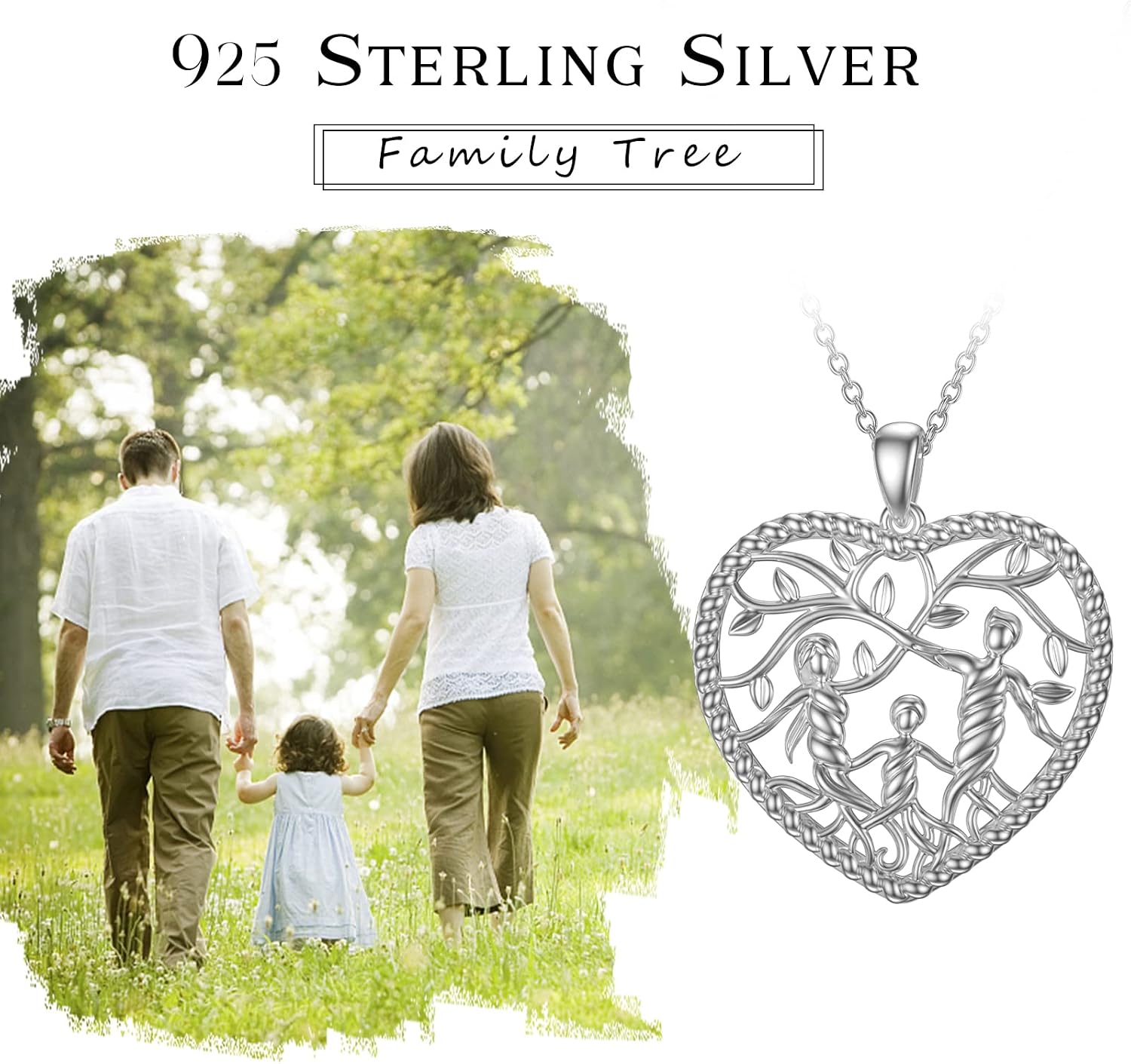 Women's Tree of Life Necklace 925 Sterling Silver Mother Children Daughter Son Tree of Life Family Heart Pendant Jewellery Gifts for Mum Girls – Bild 6