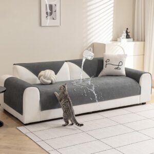 Warmstar Sofa Cover, Waterproof Chenille Couch Cover, Scratch-Resistant Dog Cat Sofa Cover, Sofa Protector, Non-Slip Sofa Cover 2, 3, 4-Seater for U-Shape, L Shape Sectional Sofa (Dark Grey, 90 x 160 cm)
