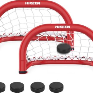 BOOSTEADY Mini Hockey Goal, 2 Pieces 35 x 20 cm Ice Hockey Goal & 4 Pucks