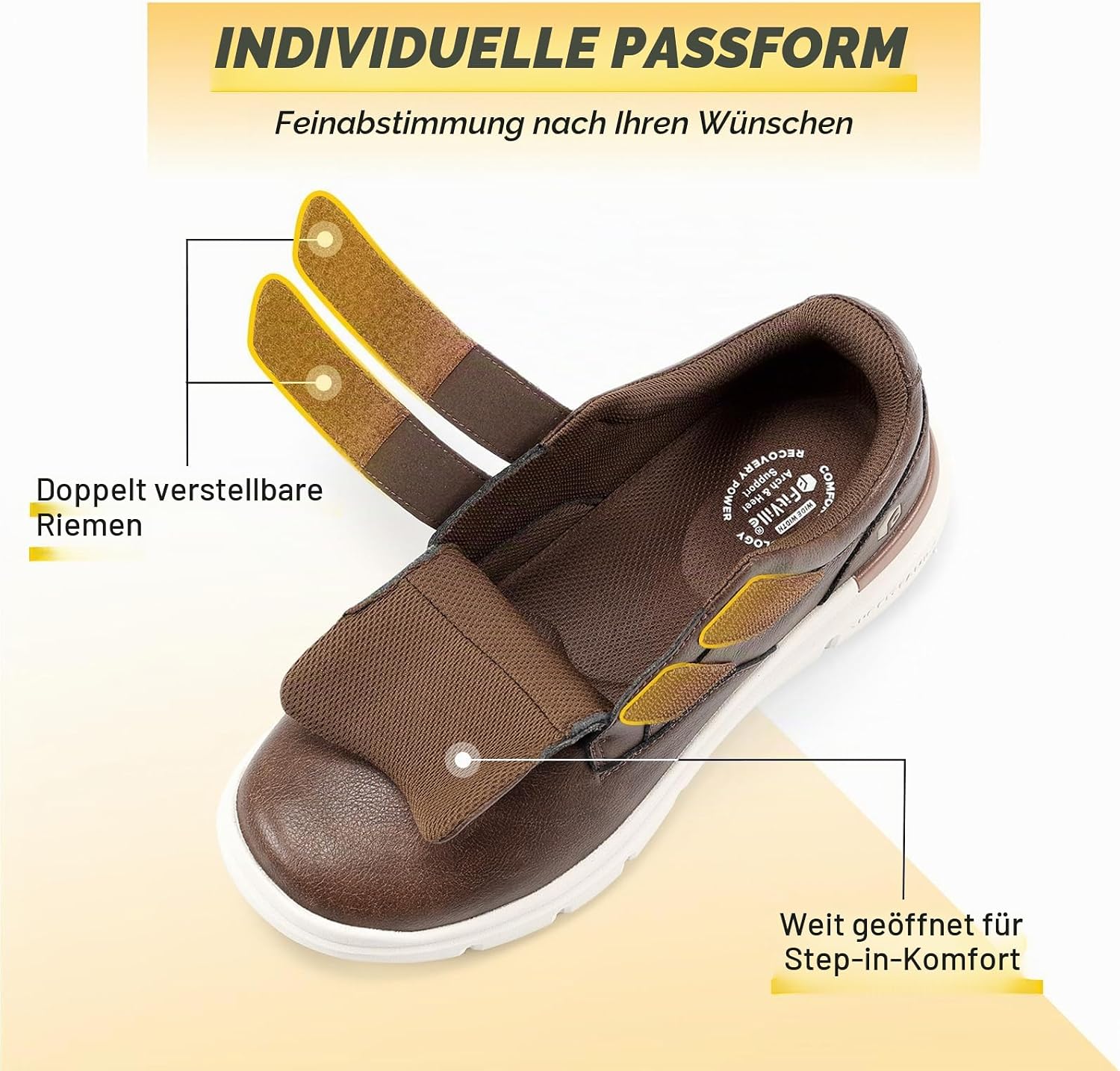 FitVille Shoes Men's Extra Wide Leather Shoes Business Casual Shoes Comfortable Trainers with Fastening Lightweight Casual Walking Shoes Slippers – Bild 3