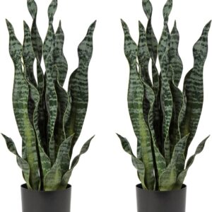 Hollyone 2 x Artificial Plants, Large, Height 64 cm, Artificial Sansevieria Decorative Living Room Plant, Indoor Plants, Balcony, Office Decoration, Artificial Plant for Home Garden, Office Decoration
