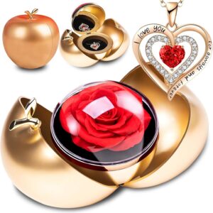 Eternal Rose with Jewellery, Preserved Rose Flower Box, Women Mother’s Day Gift for Mum Valentine’s Day Wedding Anniversary Christmas Gift for Mother Wife Girlfriend Grandma