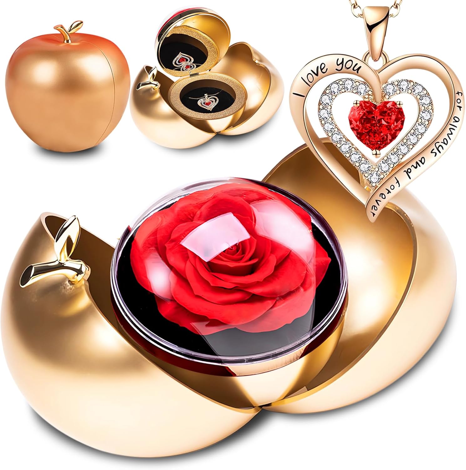 Eternal Rose with Jewellery, Preserved Rose Flower Box, Women Mother's Day Gift for Mum Valentine's Day Wedding Anniversary Christmas Gift for Mother Wife Girlfriend Grandma