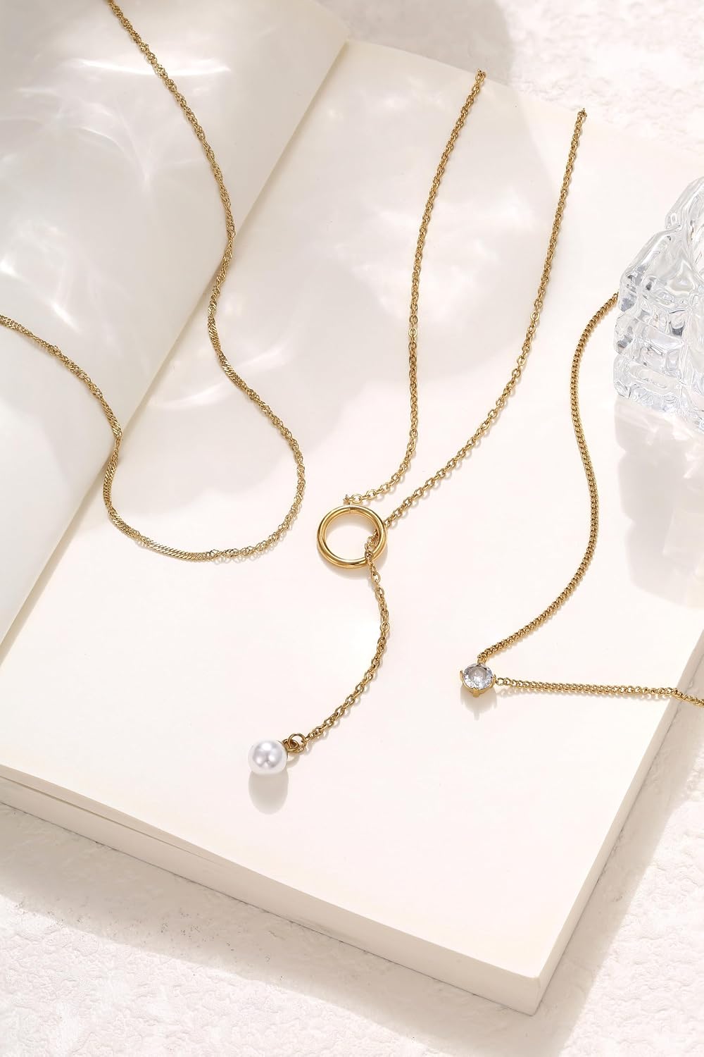 Chriscoco 2-3 Pieces Women's Gold Chain Gold Waterproof 18 K Gold-Plated Chains Set Stainless Steel Chain Gold Chain with Pendant Pearl Necklace CZ Gold Chain Women – Bild 7