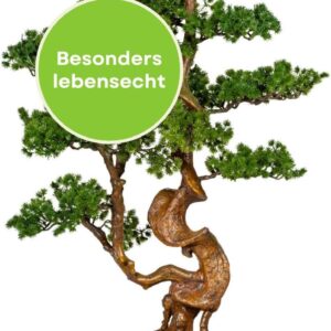 Artificial Bonsai Larch Tree 125 cm I Bonsai Tree Artificial with Magnesia Pot 26 x 26 cm in Brown I Artificial Plants as Living Room Decoration I Artificial Plant Bonsai