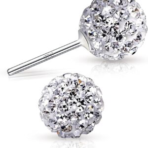 Crystalline Azuria 925 Sterling Silver White Crystal Disco Ball Stud Earrings for Women