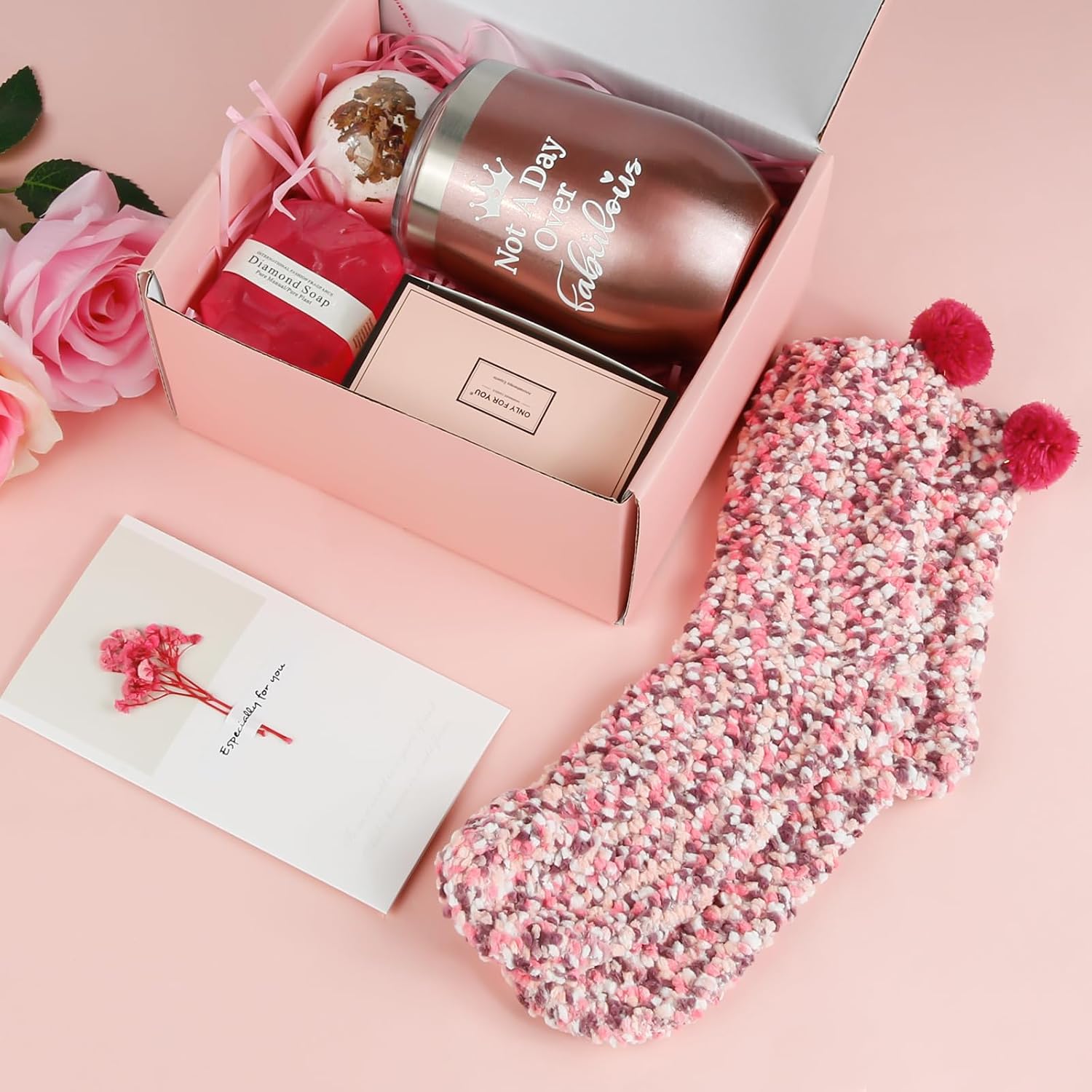 Comius Sharp Gifts for Women, Stainless Steel Wine Cup with Scented Candle and Socks, Birthday Gift for Girlfriend, Sister, Mum, 30 40 50th Birthday Christmas Gifts Gift Ideas Gift Set – Bild 2