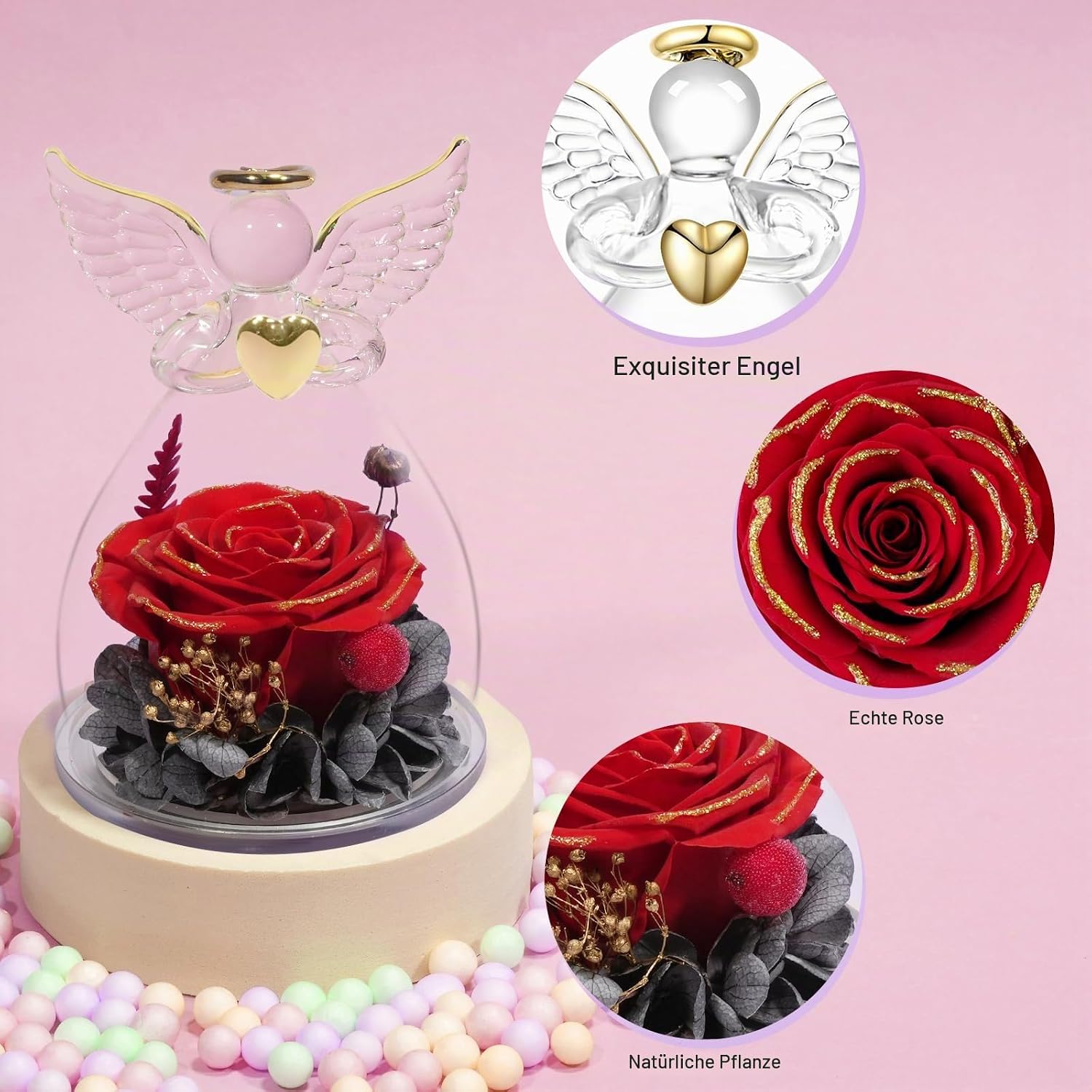 Yamonic Eternal Rose Angel Gifts for Women, Eternal Rose in Glass Gifts for Mum, Angel Figure, Birthday Gifts for Women, Grandma Gift, Real Rose Guardian Angel, Christmas, Mother's Day Gift – Bild 6