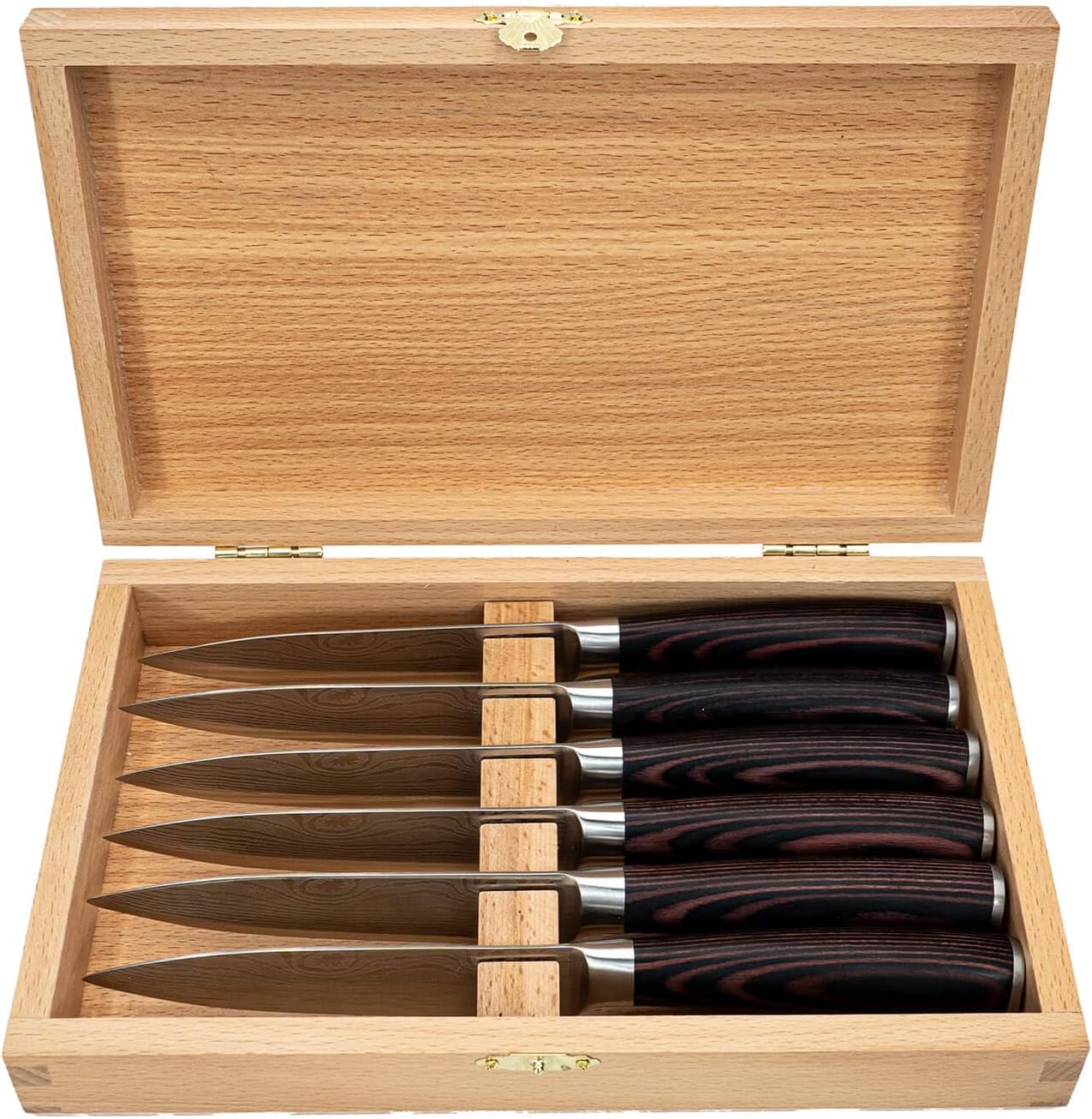 Steak Knife Set 6 Pieces Professional Chef's Knife, Ergonomic Wooden Handle, Smooth Blade, Gift Idea with Wooden Box for Storage