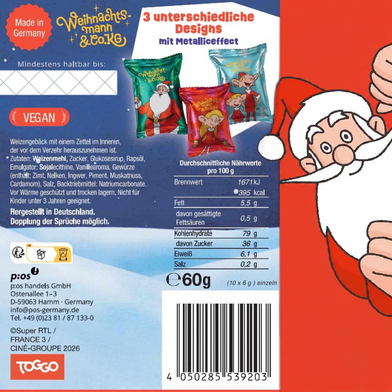 Food crew 10 x Santa Claus & Co. KG Christmas Lucky Biscuits - 3 Designs - Lucky Biscuits Christmas with Speculatius Flavour - Individually Packed with German Sayings - Vegan - Made in Germany – Bild 2