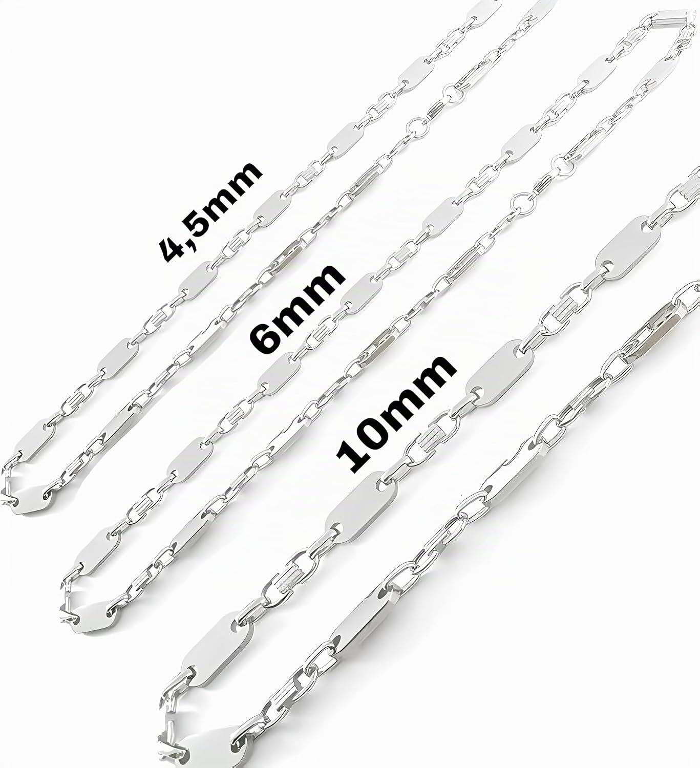 bhb Plate Chain 60 cm Stainless Steel - Stainless Silver Necklace, Plate Chain/Stirrup Chain/Pea Chain for Men & Women – Bild 2