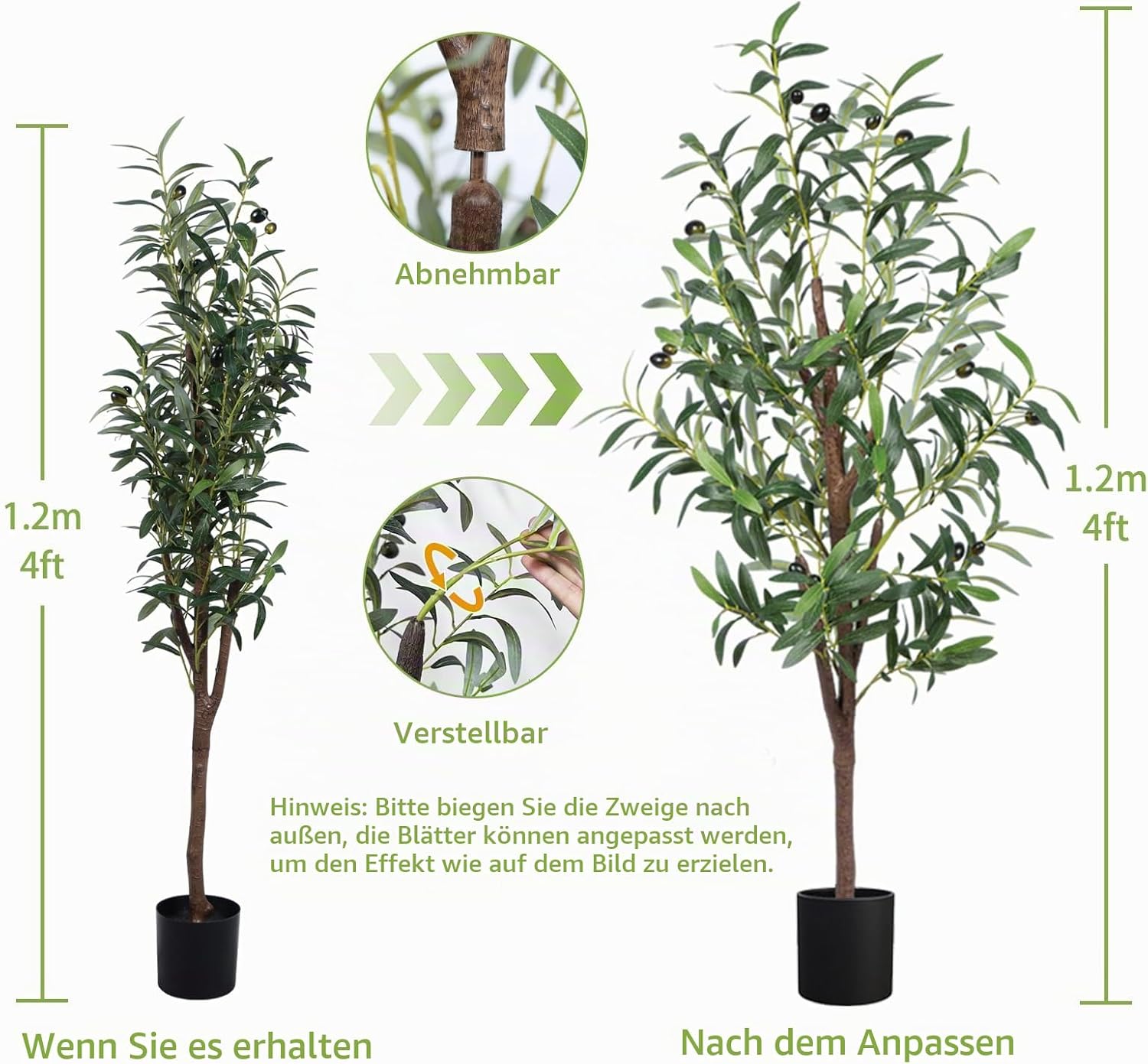 Artificial Olive Tree, 150 cm, Artificial Plant Like Real with Pot & Thicker Trunk - More Leaves & Olives, Care Free. Ideal as Artificial Tree Indoor, Decorative Tree for Living Room, Office, Shop – Bild 12