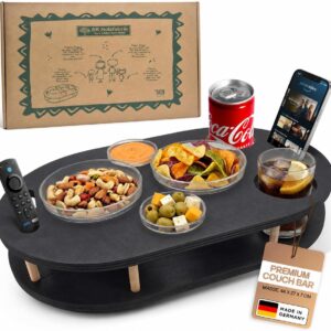 Couch Bar Snack Box in Black with 4 Glass Bowls - Sofa Bar for Snacks and Drinks - Couch Trays with Drink Holder - Sofa Butler - Couch Bar Snack Bar - Couch Butler - Sofa Tray
