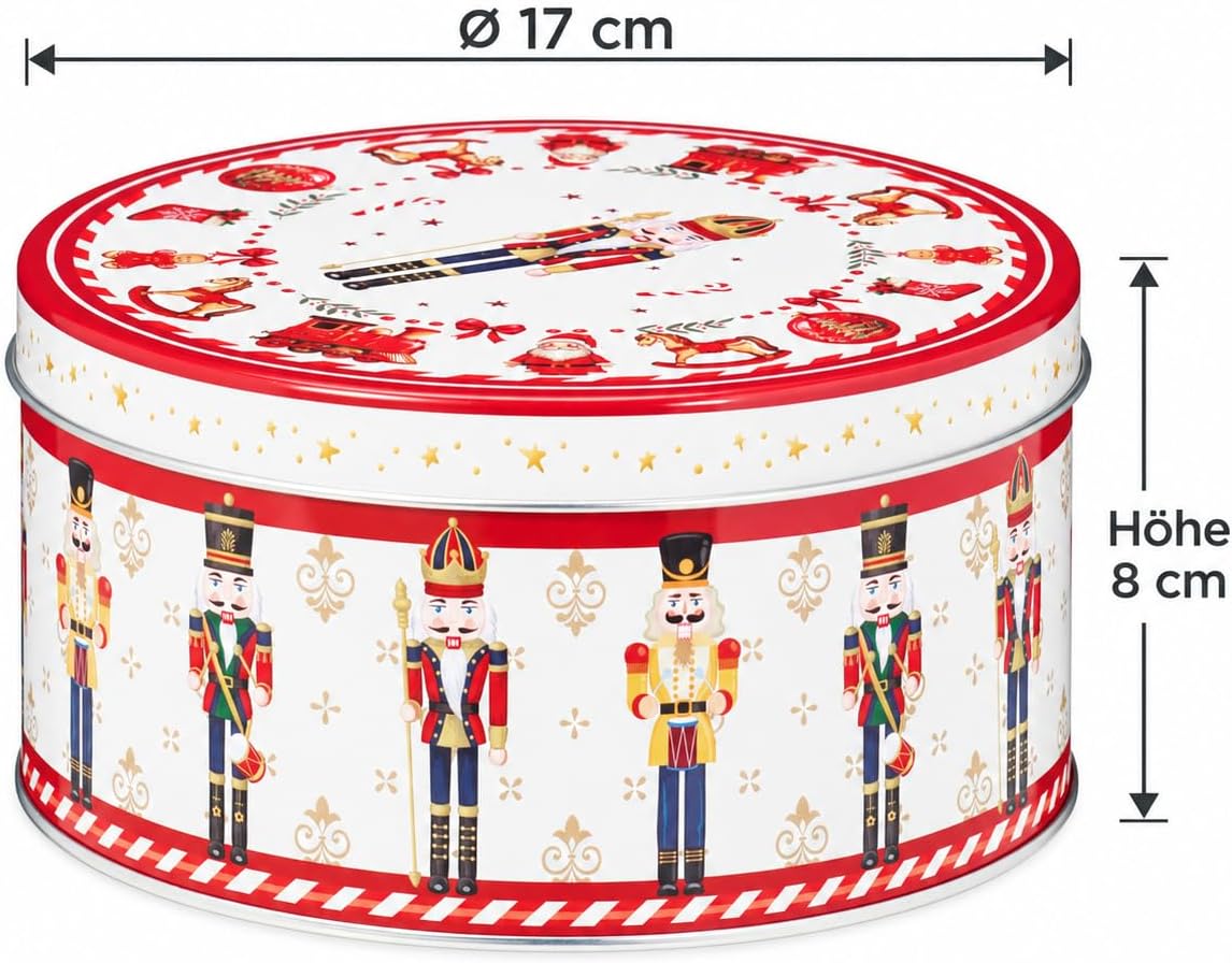 Annastore Christmas Tins Metal Set of 3 - Round Biscuit Tins with Nostalgic Motifs Diameter 19.5 cm Stackable Storage Tins for Cookies & Pastries - Decorative Biscuit Boxes for Christmas – Bild 8