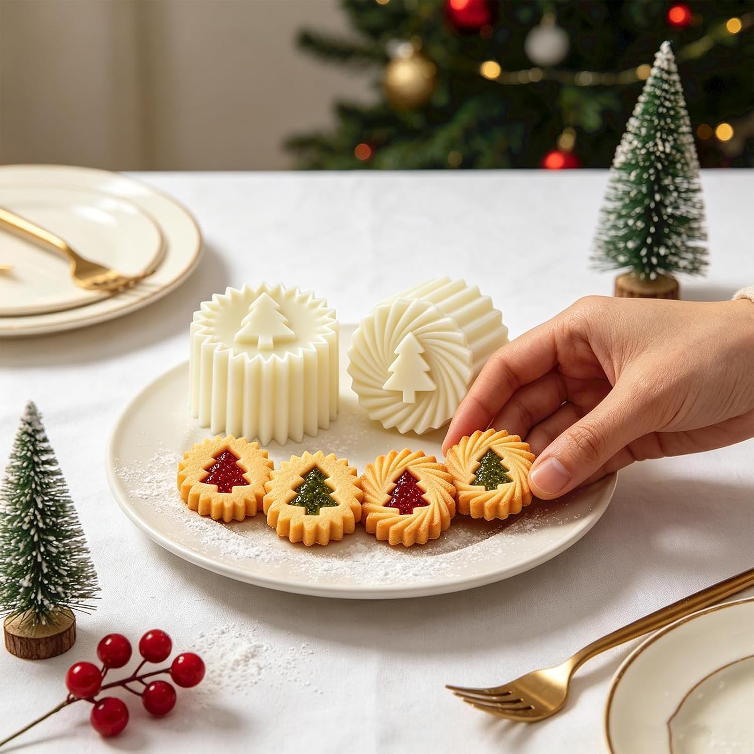 Creative Double-Sided Pastry Mould, 2-in-1 Mooncake Mould & Biscuit Stamp, Removable Dough Press with 2 Patterns, Christmas Round Hand Press Baking Mould for Biscuits, Pastries – Bild 4