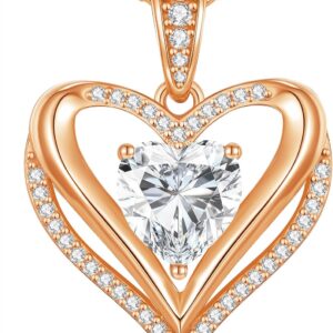 CDE Moissanite Pendant Chain Women’s 925 Silver Necklace for Women Double Heart VVS1 D Colour Christmas Valentine’s Day Mother’s Day Birthday Jewellery Gifts for Women Girlfriend Mum