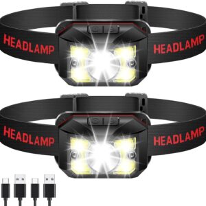 Pack of 2 LED Rechargeable Headlamp with Red Light Waterproof