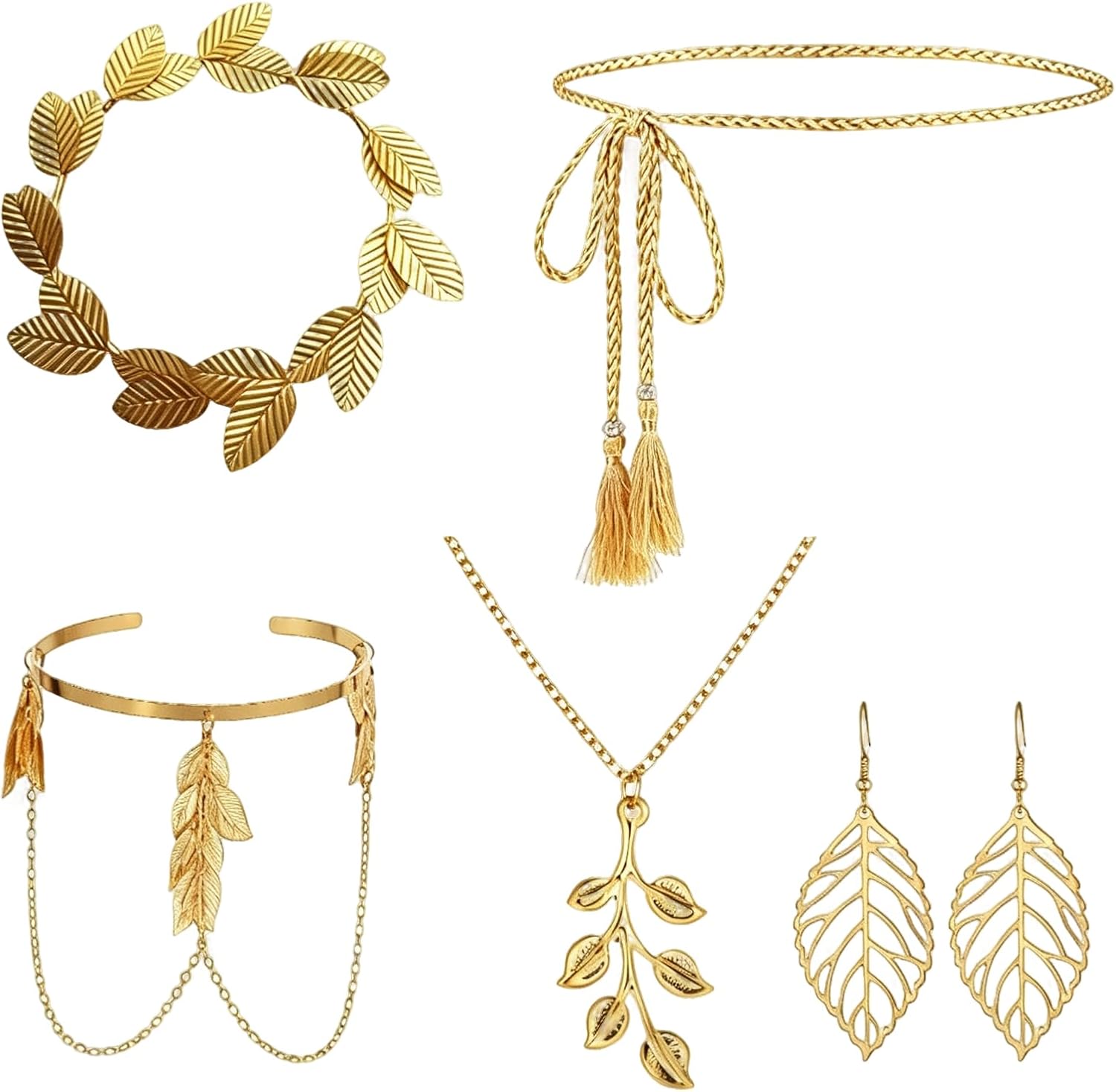 6 Piece Gold Jewellery Set Leaf Design Vintage Jewellery for Women