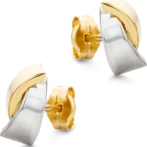 OROVI Earrings Gold 14 Carat (585) Yellow Gold and White Gold – Stud Earrings Gold Bicolour Hypoallergenic Gold Earrings Women Jewellery Women’s Gold Jewellery – Includes Elegant Jewellery Box