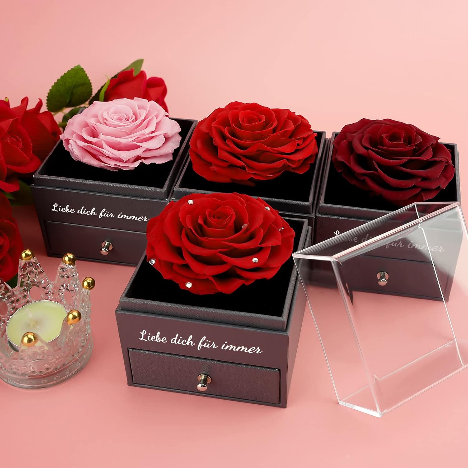 Miofula Eternal Rose Gifts for Women, Infinity Rose Box with Heart Necklace Earrings Silver 925, Flower Chain Birthday Gift for Women, Mum, Grandma, Girlfriend Gift, Christmas, Birthday, Anniversary – Bild 8