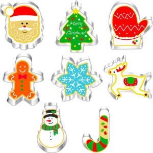 Set of 8 Christmas Cookie Cutters, Stainless Steel Cookie Cutters for Decoration, Biscuits, Cakes, Cookies, Pastries, Biscuit Cutters, Pack of 8