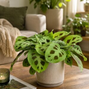 Maranta Leuconeura Kerchoveana – Prayer Plant & Basket Marante, Decorative Houseplant with Unique Leaf Pattern, Easy Care, Air Enhancing, for Living Room & Office, Approx. 30 cm