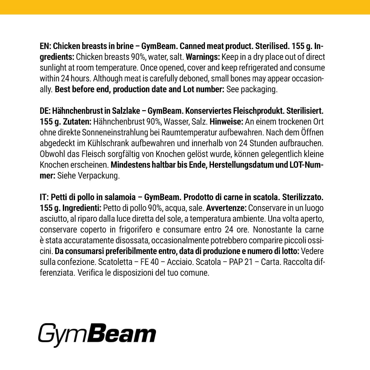 GymBeam Chicken Breast in Brine 12 x 155 g - Ready-to-Eat Chicken Fillet with High Protein Content, Low Fat, Gluten, Lactose and GMO, Ideal for Meal Prep, Salads and Fitness Snacks – Bild 7