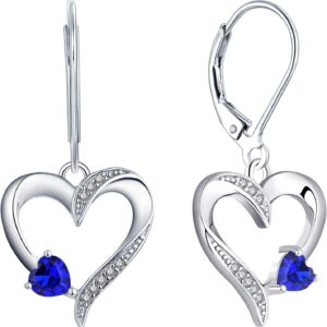 YL Heart Earrings 925 Silver Love Heart Drop Earrings, Blue Sapphire, Simulated Emerald, Amethyst Dangle Earrings, Jewellery for Women
