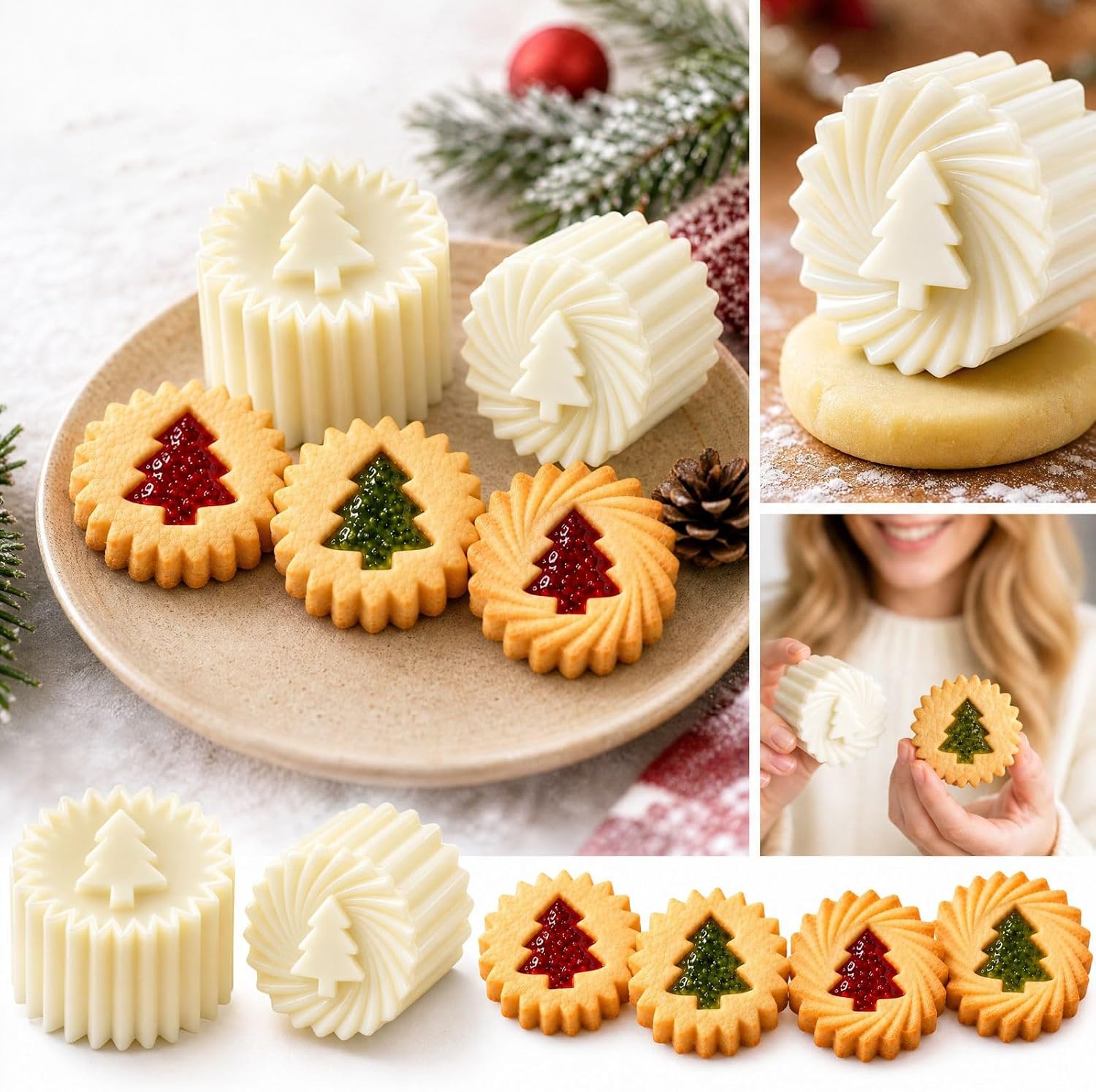 Creative Double-Sided Pastry Mould, 2-in-1 Mooncake Mould & Biscuit Stamp, Removable Dough Press with 2 Patterns, Christmas Round Hand Press Baking Mould for Biscuits, Pastries – Bild 3