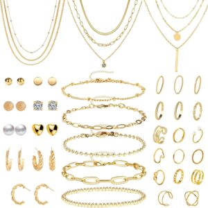 JSTHHTT 40 Pieces Jewellery Sets for Women, Gold Jewellery and Silver Jewellery: Fashion Jewellery Set, Jewellery Sets, Gold Jewellery Sets for Women, Trendy Chunky Gold, Women's Jewellery Sets