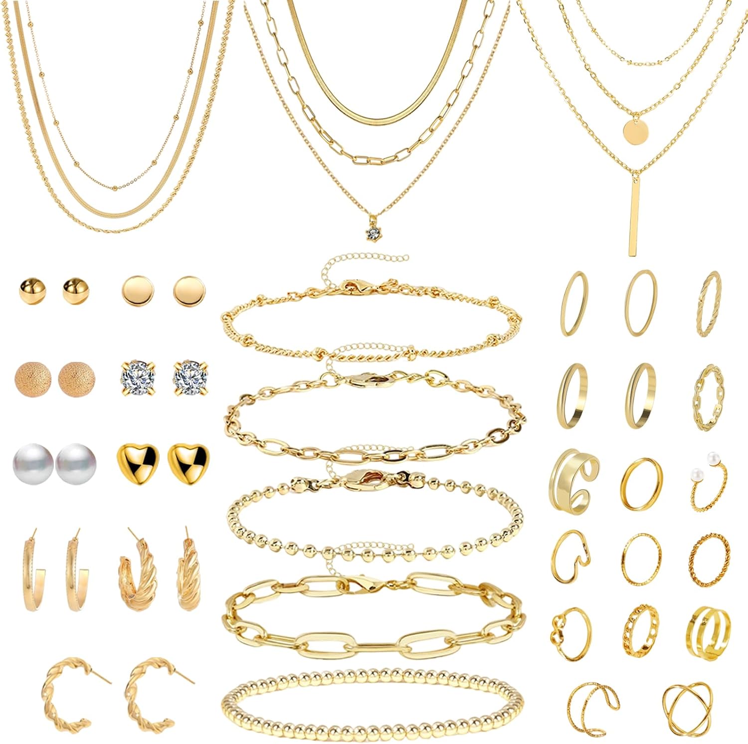 JSTHHTT 40 Pieces Jewellery Sets for Women, Gold Jewellery and Silver Jewellery: Fashion Jewellery Set, Jewellery Sets, Gold Jewellery Sets for Women, Trendy Chunky Gold, Women's Jewellery Sets