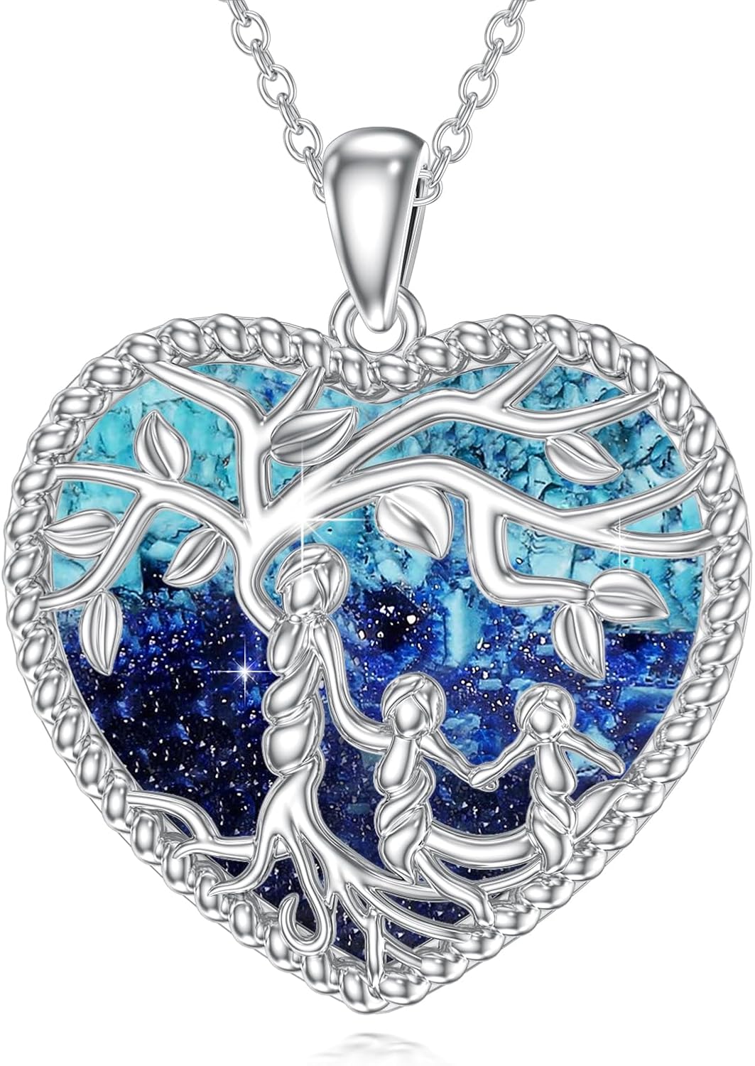 Women's Tree of Life Necklace 925 Sterling Silver Mother Children Daughter Son Tree of Life Family Heart Pendant Jewellery Gifts for Mum Girls