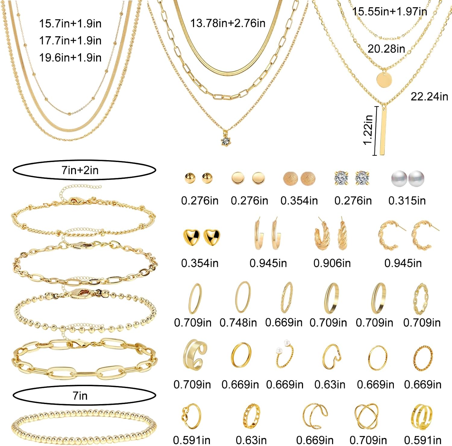 JSTHHTT 40 Pieces Jewellery Sets for Women, Gold Jewellery and Silver Jewellery: Fashion Jewellery Set, Jewellery Sets, Gold Jewellery Sets for Women, Trendy Chunky Gold, Women's Jewellery Sets – Bild 2