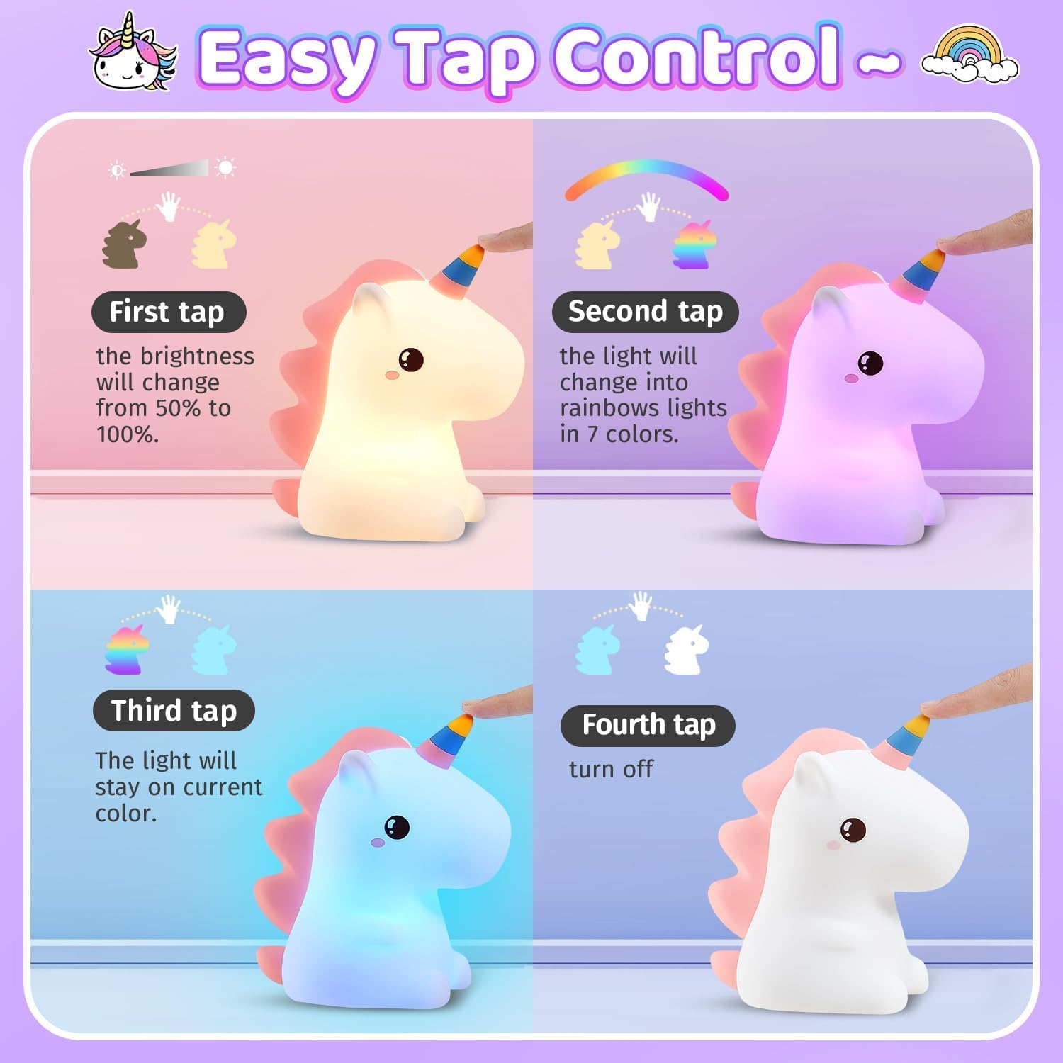 Children's Night Light, 16 Colours, 5 Brightness, Unicorn Night Light, Baby – Bild 6