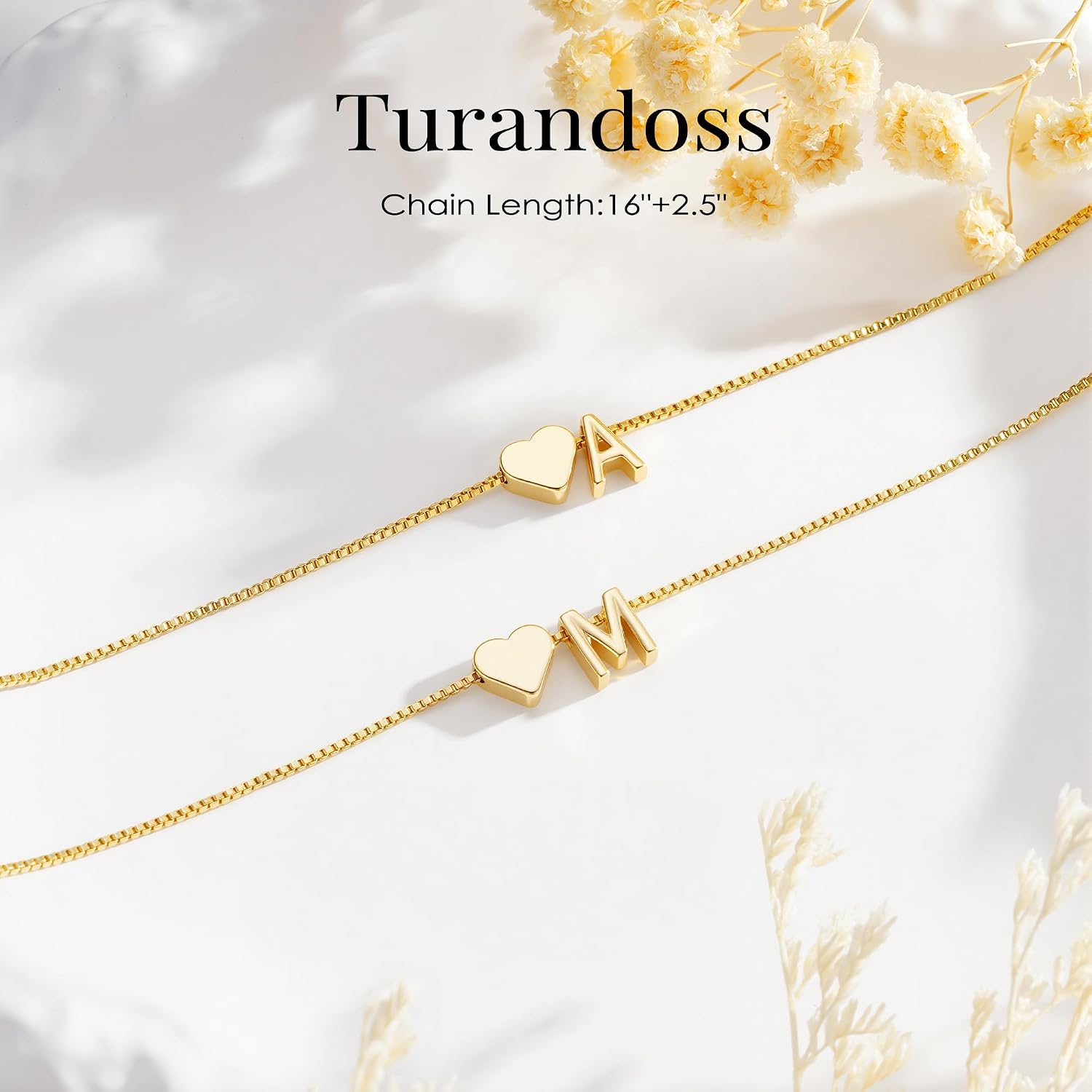 Turandoss Gold Necklace with Letters Women Girls - 14K Gold Plated Heart Box Chain with Letters A-Z Pendant Chains Gold Jewellery Personalised Birthday Gift for Women Teenager Girls – Bild 7