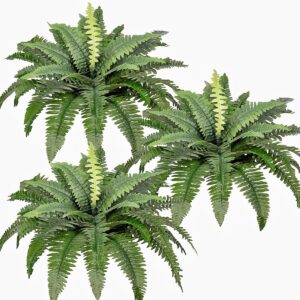 Pack of 3 Artificial Plants Ferns for Outdoor and Indoor Use 76 cm Green Artificial Boston Fern Balcony Plants Artificial Plants Artificial Fern Bushes Home Decoration Garden Patio Balcony Entrance Office