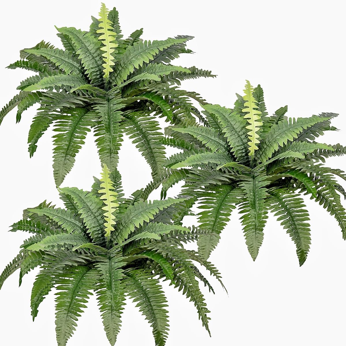 Pack of 3 Artificial Plants Ferns for Outdoor and Indoor Use 76 cm Green Artificial Boston Fern Balcony Plants Artificial Plants Artificial Fern Bushes Home Decoration Garden Patio Balcony Entrance Office