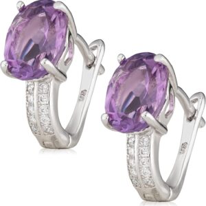 NKlaus Genuine Green or Purple Amethyst 9.1mm Solitaire Round Earrings Rhodium-Plated 925 Silver