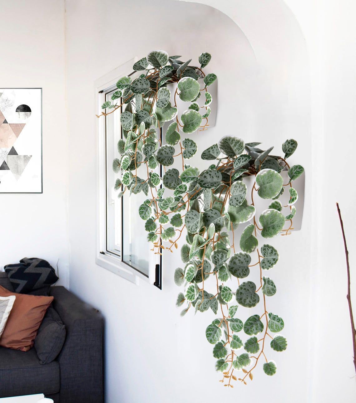 Artificial Plants Hanging 44 cm, Decorative Plants Artificial Plants in Plastic Pot, Artificial Plants Like Real, Green Artificial Plant Hanging Eucalyptus, Plastic Plants of Heart Leaf for Living Room Office Decoration – Bild 4