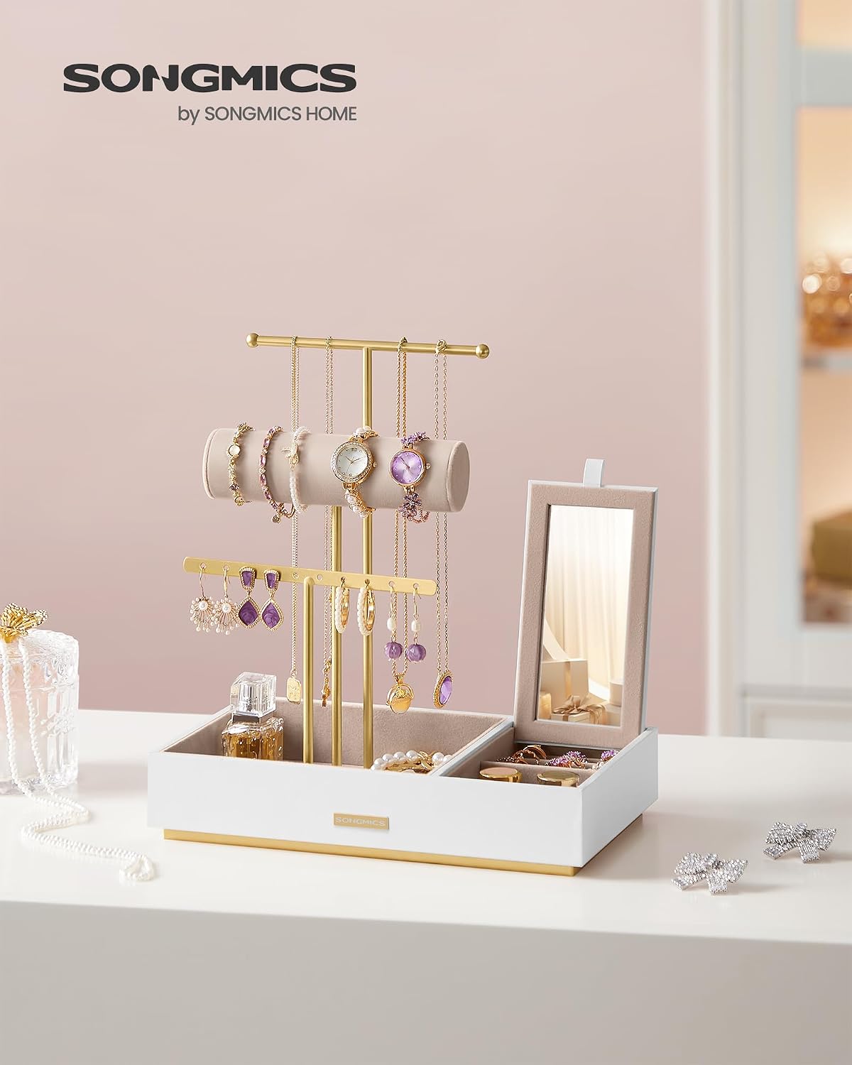 Songmics Jewellery Organiser with 3 Levels, Velvet Jewellery Stand – Bild 2