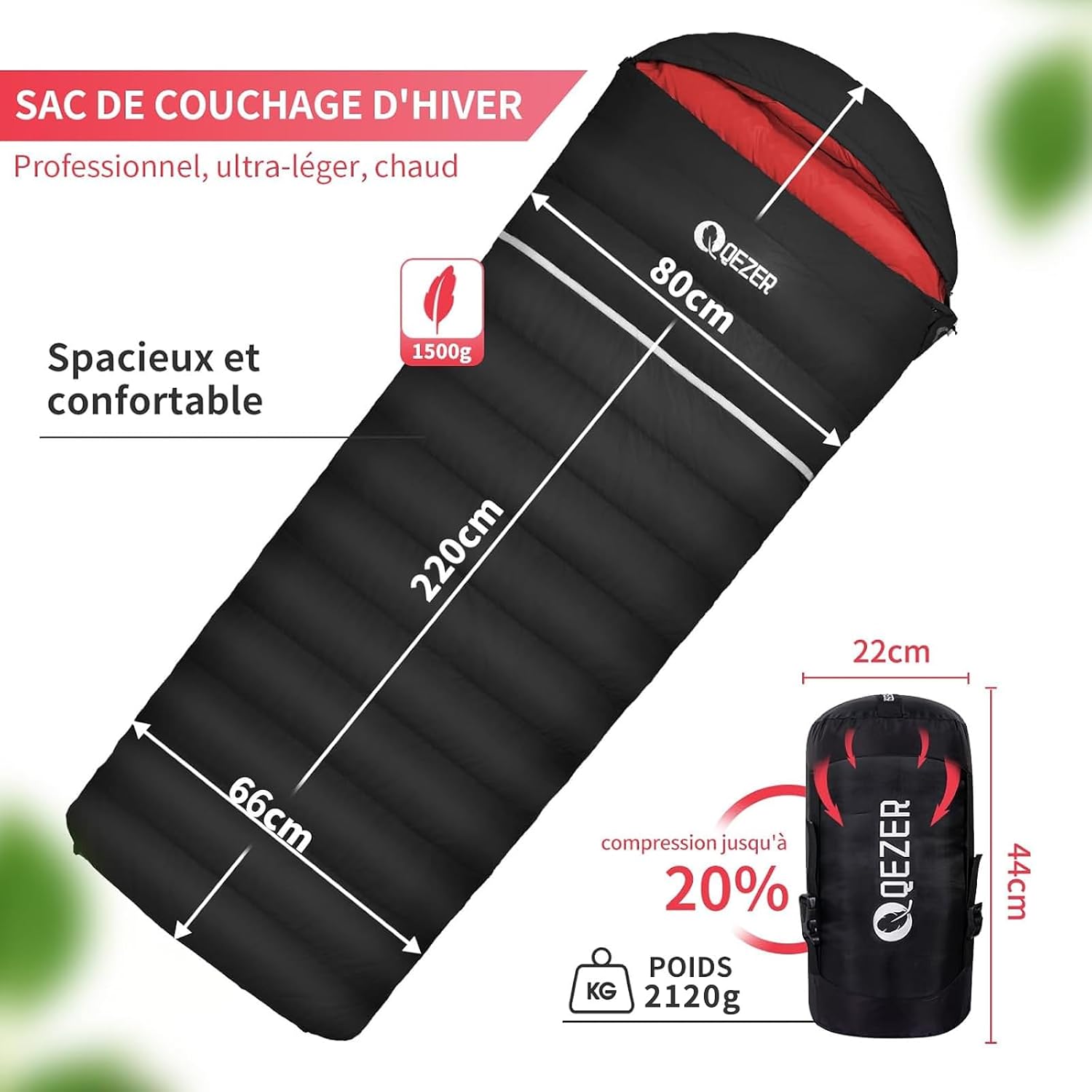 Adult Down Sleeping Bag Set Including Ultra Lightweight Inflatable Sleeping Mat and Pillow – Bild 3