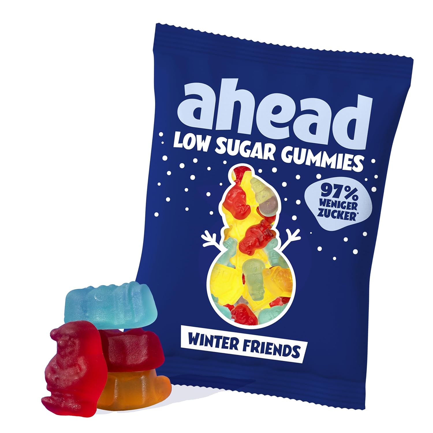 ahead Winter Friends Gummy Bears | Winter Fruit Gum 18 × 50 g | Gummy Bears without Added Sugar | Only 1 g Sugar & 78 kcal per 50 g | Low Calorie Sweets & High Fibre