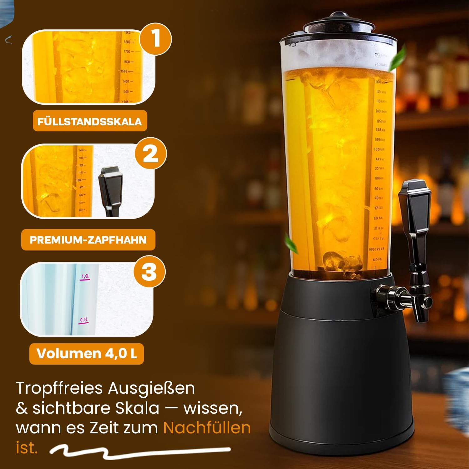 Kult Beer Column 4 Litres – Beer Tower Drinking Column with Tap – No Drips – Bild 2