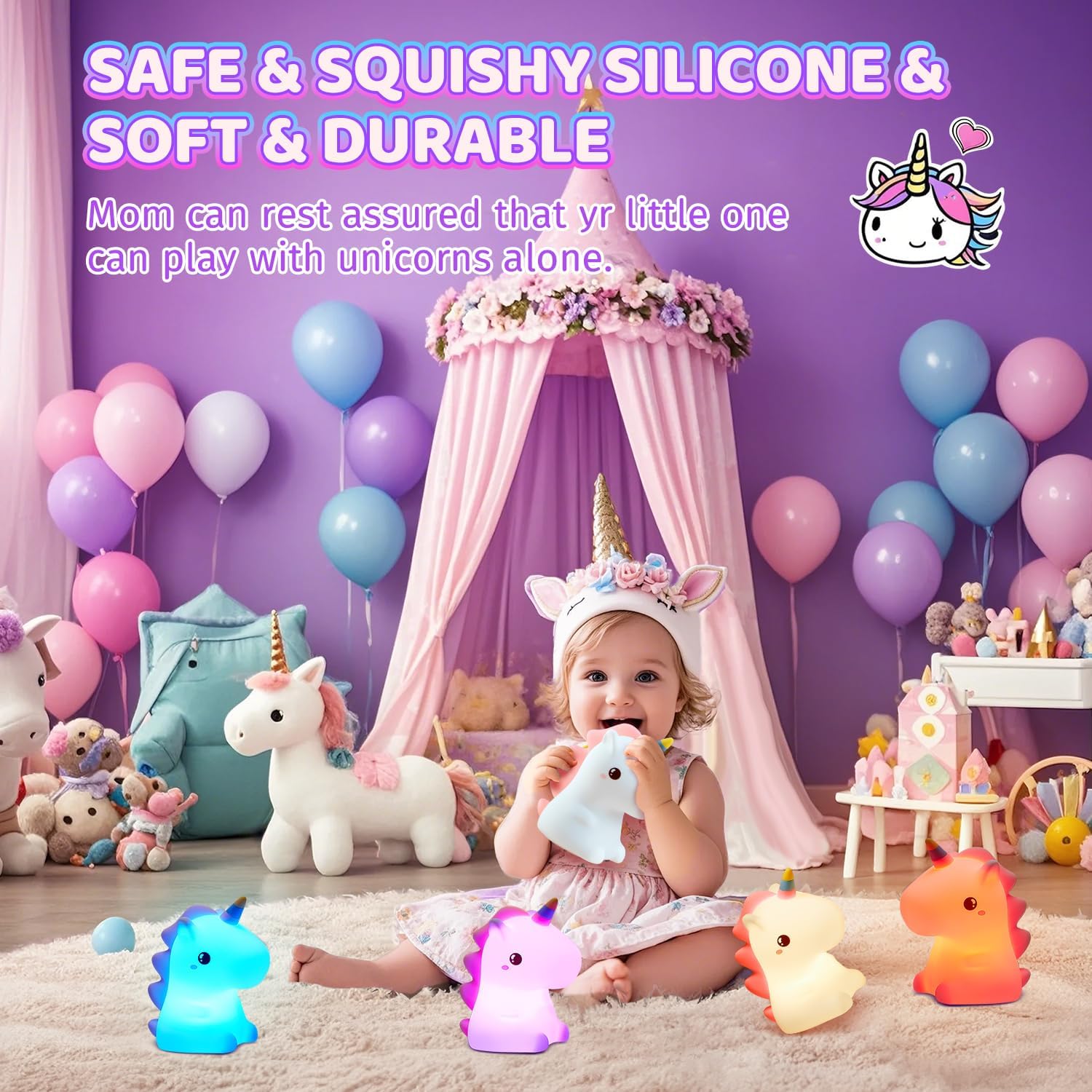 Children's Night Light, 16 Colours, 5 Brightness, Unicorn Night Light, Baby – Bild 9