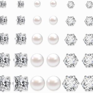 15 Pairs of Earrings 925 Silver for Women 5A Cubic Zirconia Stud Earrings